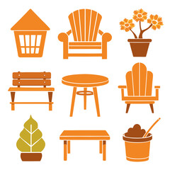Set of wooden furniture icons