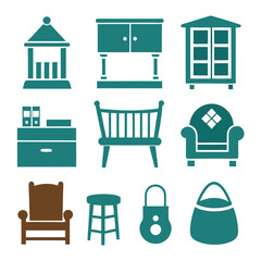 Set of wooden furniture icons