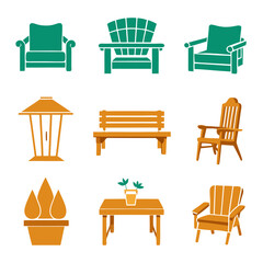 Set of wooden furniture icons