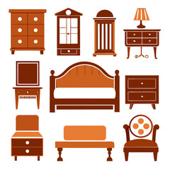 Set of wooden furniture icons