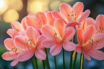 Fototapeta premium Beautiful pink flowers blooming in a lush garden during sunset Generative AI