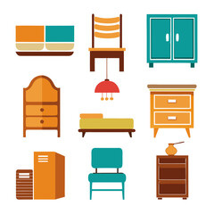 Set of wooden furniture icons