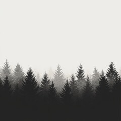 Obraz premium Minimalist grayscale forest landscape showcasing layered silhouette of pine trees