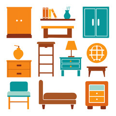 Set of wooden furniture icons