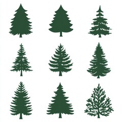 Obraz premium Silhouette Christmas tree vector set featuring various pine tree designs on white background