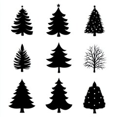 Obraz premium Silhouette Christmas tree set features various simple designs in black and white