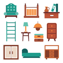 Set of wooden furniture icons