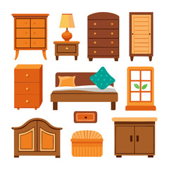 Set of wooden furniture icons