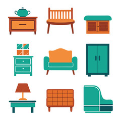 Set of wooden furniture icons