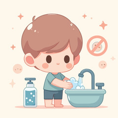 vector image of a child washing his hands