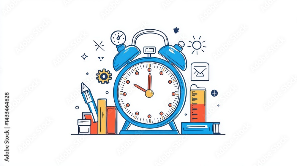 Poster pomodoro timer and timeboxing tool for focused work representing time management strategies