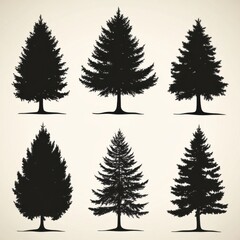 Obraz premium Vector set of detailed black tree silhouettes on a white background