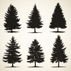 Obraz premium Vector set featuring detailed black tree silhouettes isolated on a white background