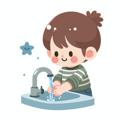 vector image of a child washing his hands