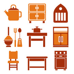 Set of wooden furniture icons