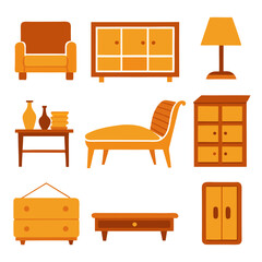 Set of wooden furniture icons