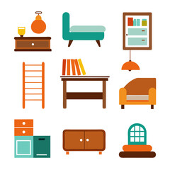 Set of wooden furniture icons