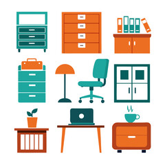 Set of wooden furniture icons