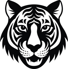 tiger head icon black silhouette vector illustration on transparent background
