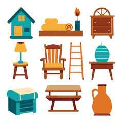 Set of wooden furniture icons