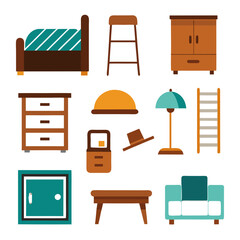 Set of wooden furniture icons