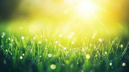 Obraz premium Bright sunlight shining over fresh green blades of grass blades