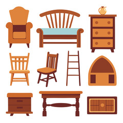 Set of wooden furniture icons