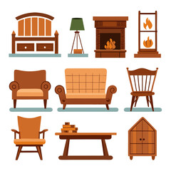 Set of wooden furniture icons