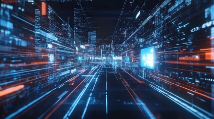 futuristic holographic advertisement, floating in a smart city environment, representing the evolution of online ads.