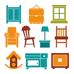 Set of wooden furniture icons