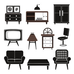 Set of wooden furniture icons