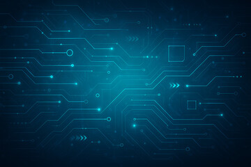 Abstract Blue Technology Background with Circuit Lines and Digital Elements