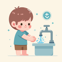 vector image of a child washing his hands