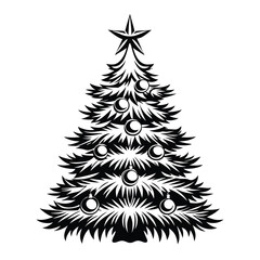 Obraz premium Ornamental Christmas Tree with Star and Baubles, Monochrome Festive Evergreen Design