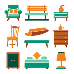 Set of wooden furniture icons