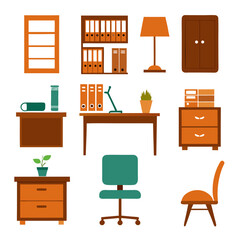 Set of wooden furniture icons