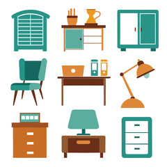 Set of wooden furniture icons