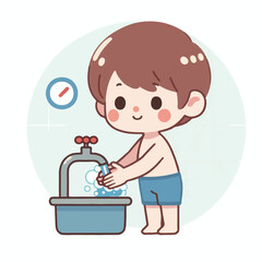 vector image of a child washing his hands