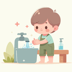 vector image of a child washing his hands
