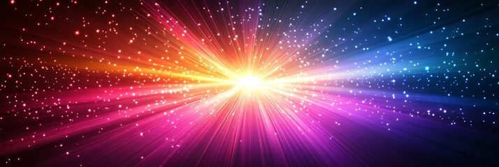 Fototapeta premium Cosmic Symphony: A vibrant and dazzling display of radiant light, a stunning visual representation of energy, radiating outwards with a spectrum of colors