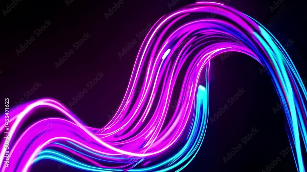 Poster dynamic neon light trails creating fluid movements with changing colors