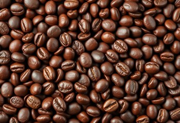 Obraz premium Richly colored, large roasted coffee beans, close-up shot on dark background, visual, still life
