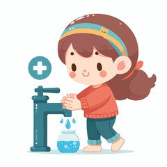 vector image of a child washing his hands