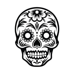 Decorative Calavera Skull, Traditional Mexican Sugar Skull Design, Black And White Art