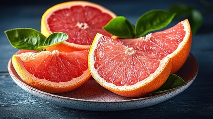 Juicy Grapefruit Slices on a Plate