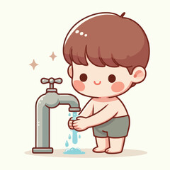 vector image of a child washing his hands