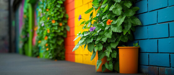 [Urban Exploration sites nature art] Vibrant City Street Vertical Garden Wall Ecosystem Urban Greenery Decor Sustainable Eco Friendly Architecture Plant Wall Outdoor Landscape Design