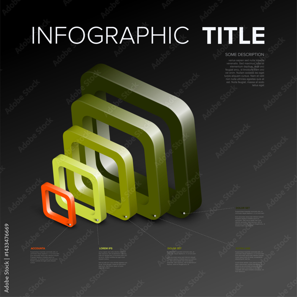 Poster a modern infographic featuring 3d gradient squares in varying sizes and colors. the design highlight