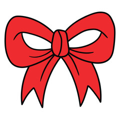 Hand drawn cartoon red bow on white background.