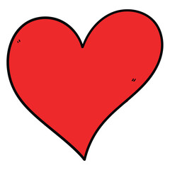 Hand drawn cartoon red heart on white background.